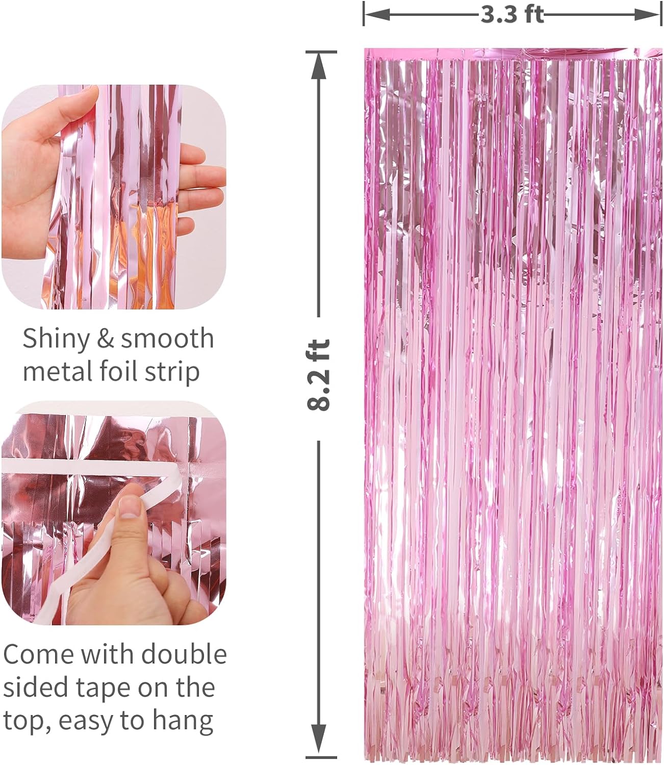 3 Pack Pink Foil Fringe Curtains for Parties