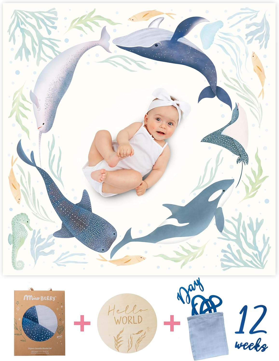 Miaoberry Ocean Baby Milestone Blanket for Boys