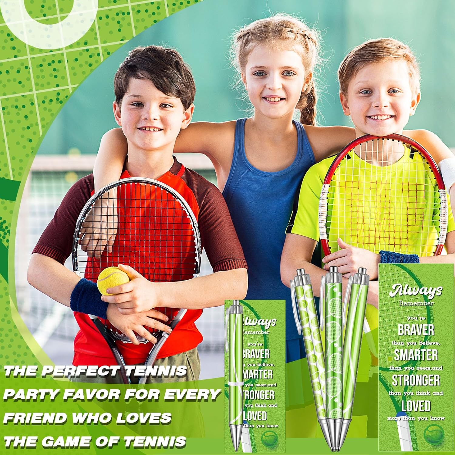 60 Pcs Tennis Party Favors Set with Pens and Cards