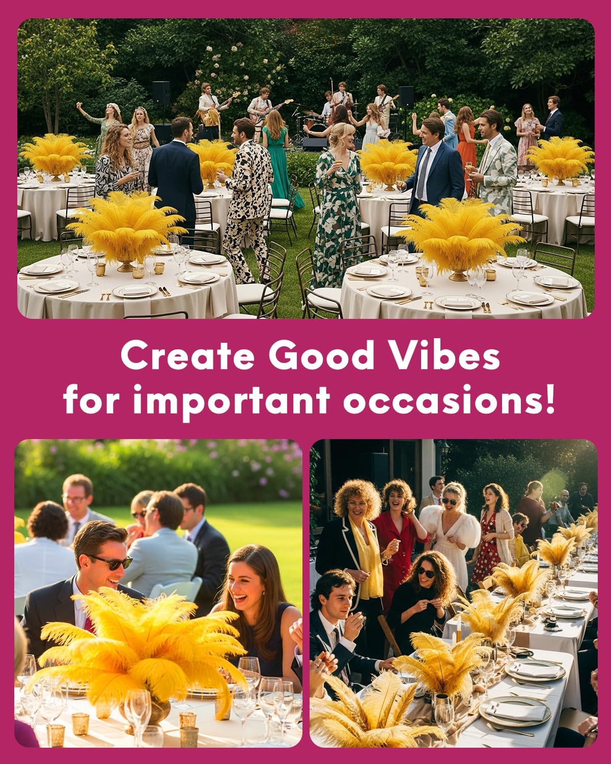 NEWONG 30pcs Gold Ostrich Feathers for Vase Decorations