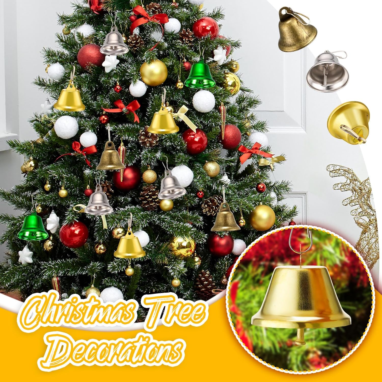 30 Piece Mini Brass Bells with Spring Hooks for Crafting