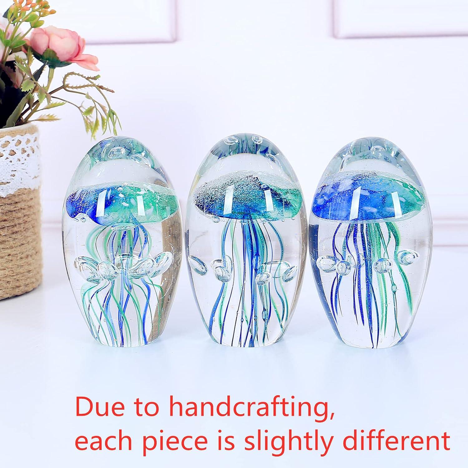 Eustuma Hand Blown Glass Jellyfish Ornament
