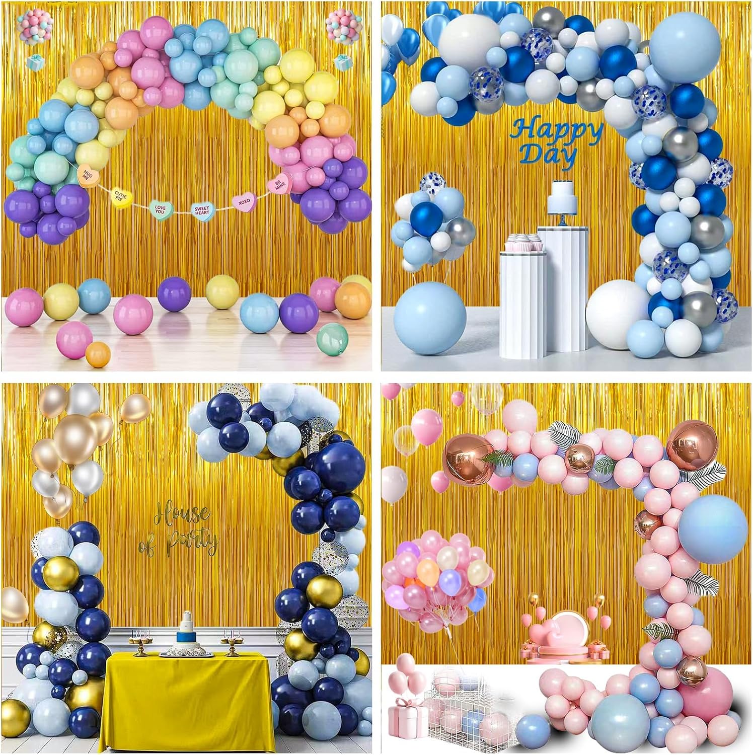3 Pack Gold Foil Fringe Backdrop Curtains for Parties