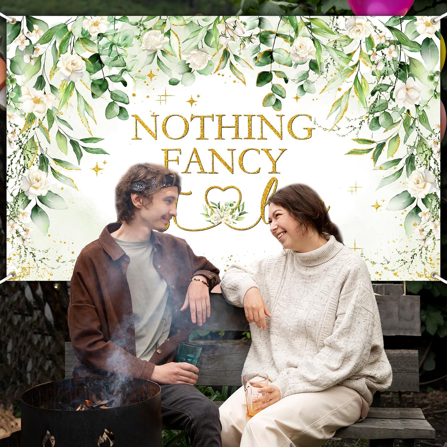 Avezano Nothing Fancy Just Love Sage Green Wedding Shower Banner 6x36ft
