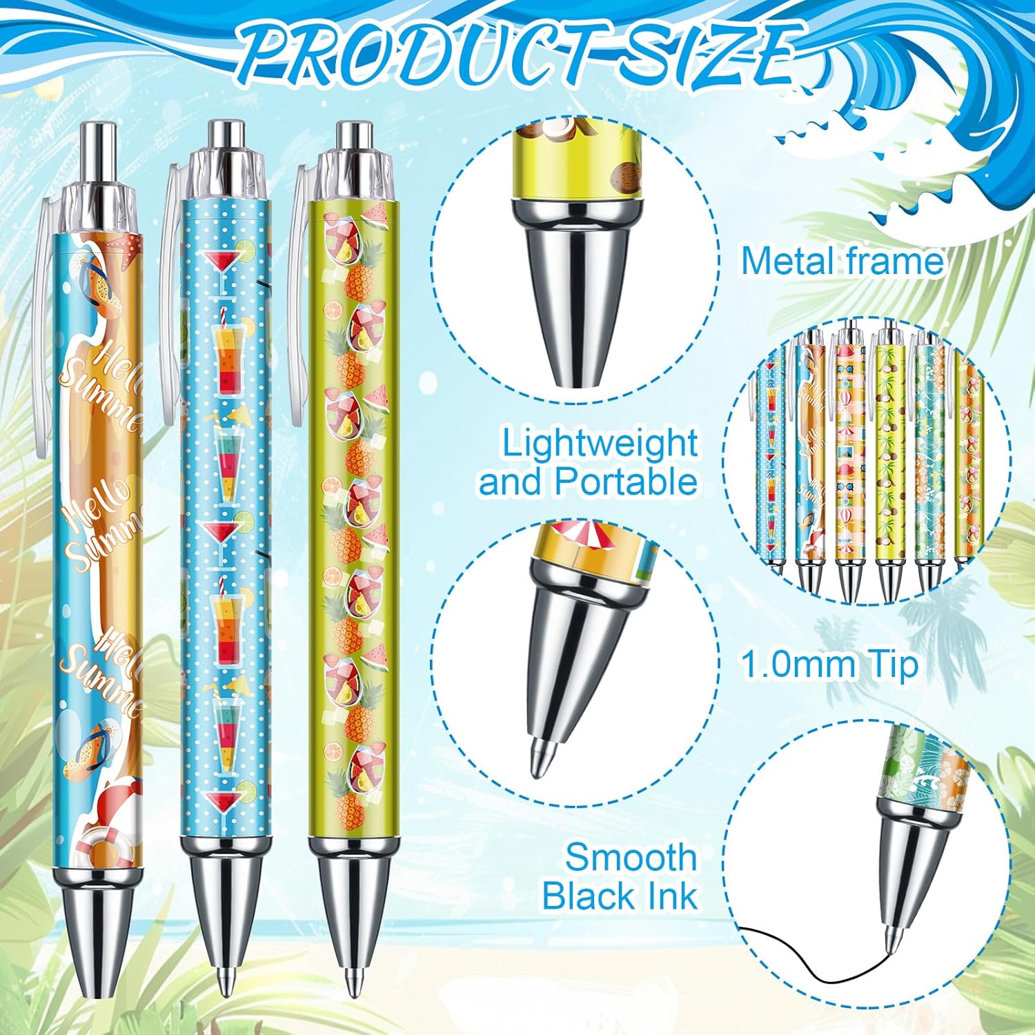 36 Pcs Summer Hawaiian Gel Pens Black 10mm Smooth Writing