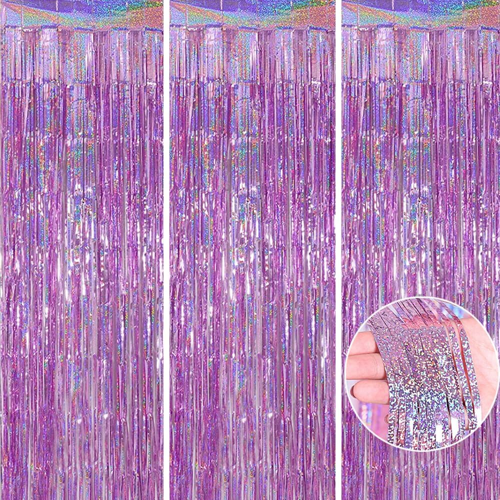 3 Pack Tinsel Foil Curtain Backdrop for Parties