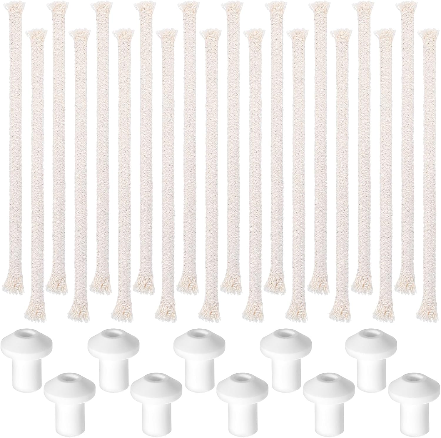 20 Piece Cotton Wicks with 10 Holders for Oil Lamps