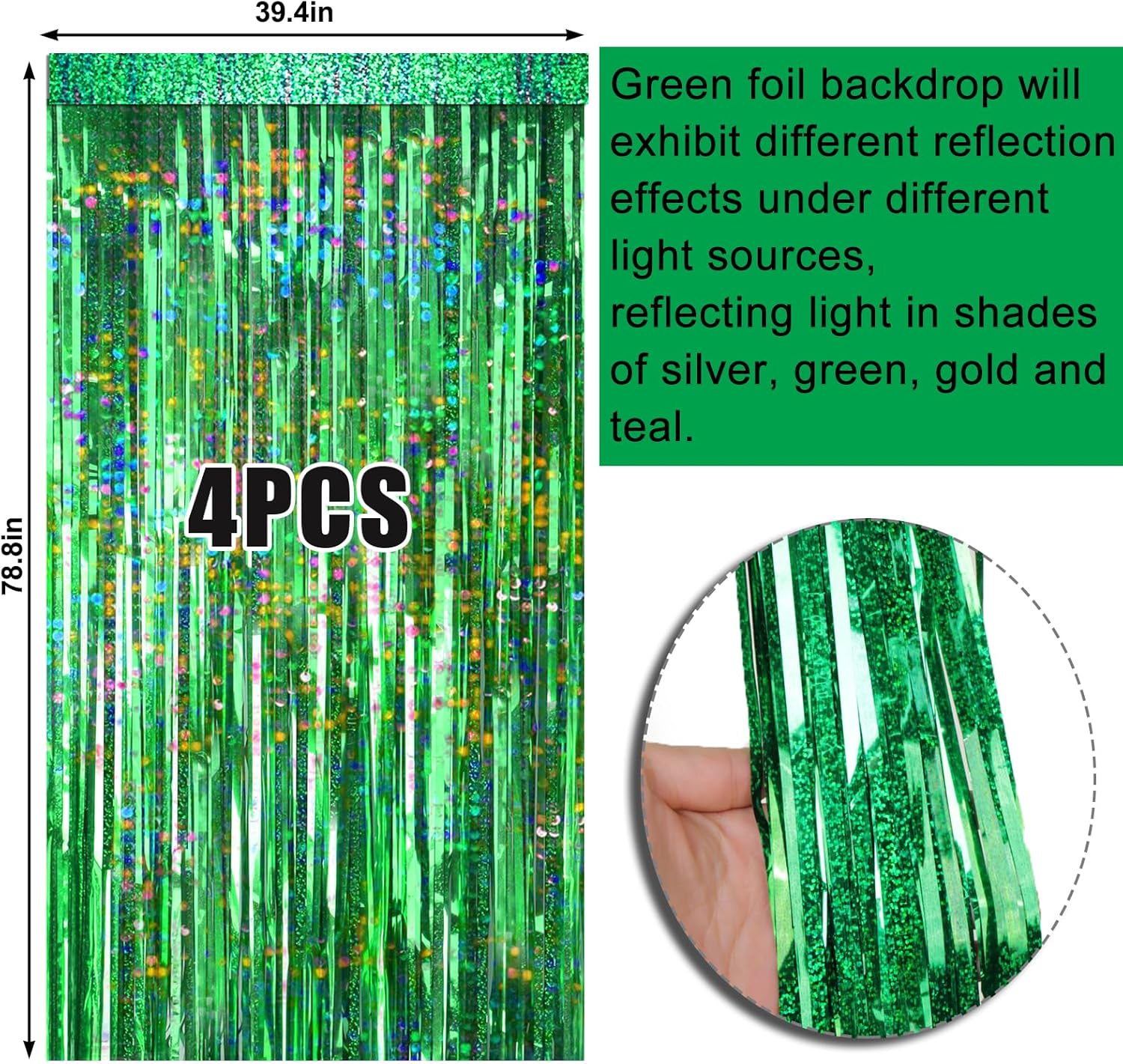 4 Pack Green Foil Fringe Curtain for Party Decorations