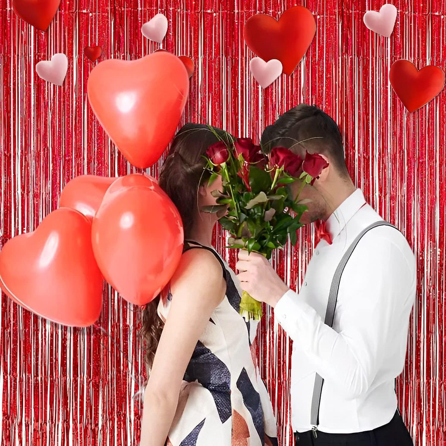 Braveshine Red Tinsel Foil Fringe Curtains 2Pcs