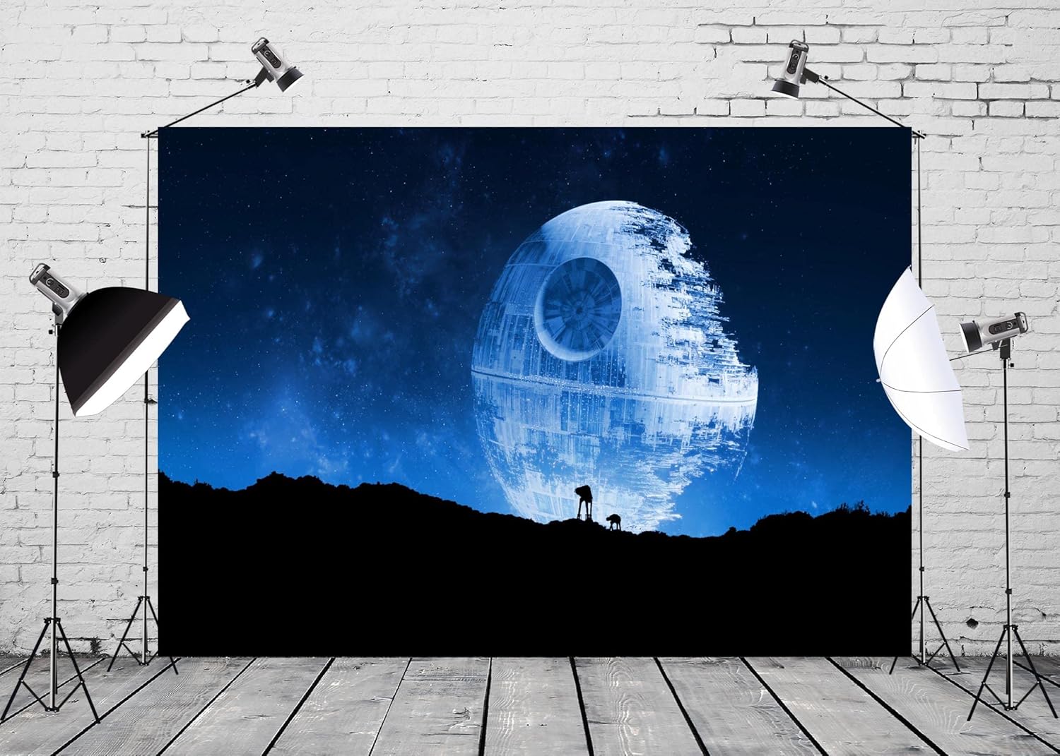 BELECO 7x5ft Fabric Blue Death Star Backdrop for Photography