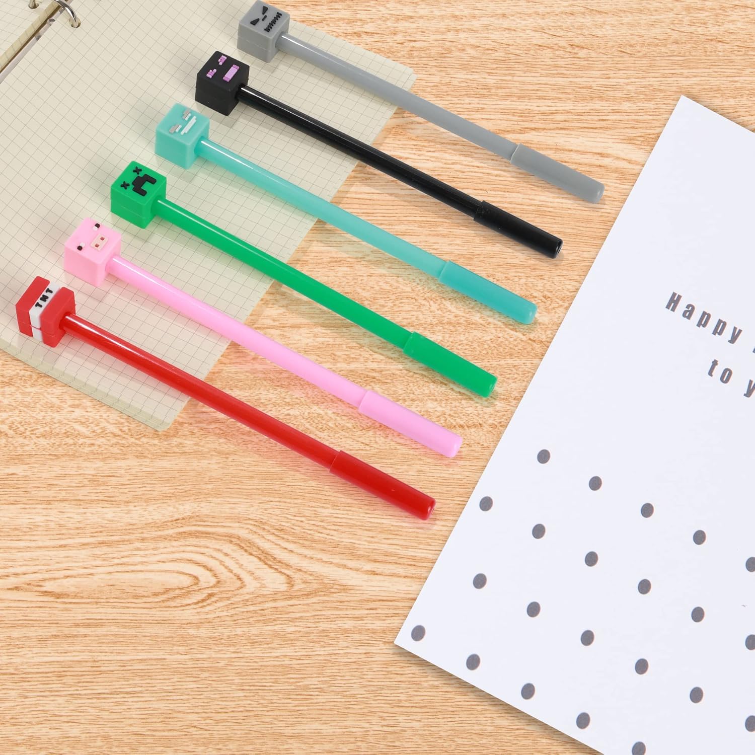 24 Pcs Pixel Miner Themed Gel Pens Party Favors