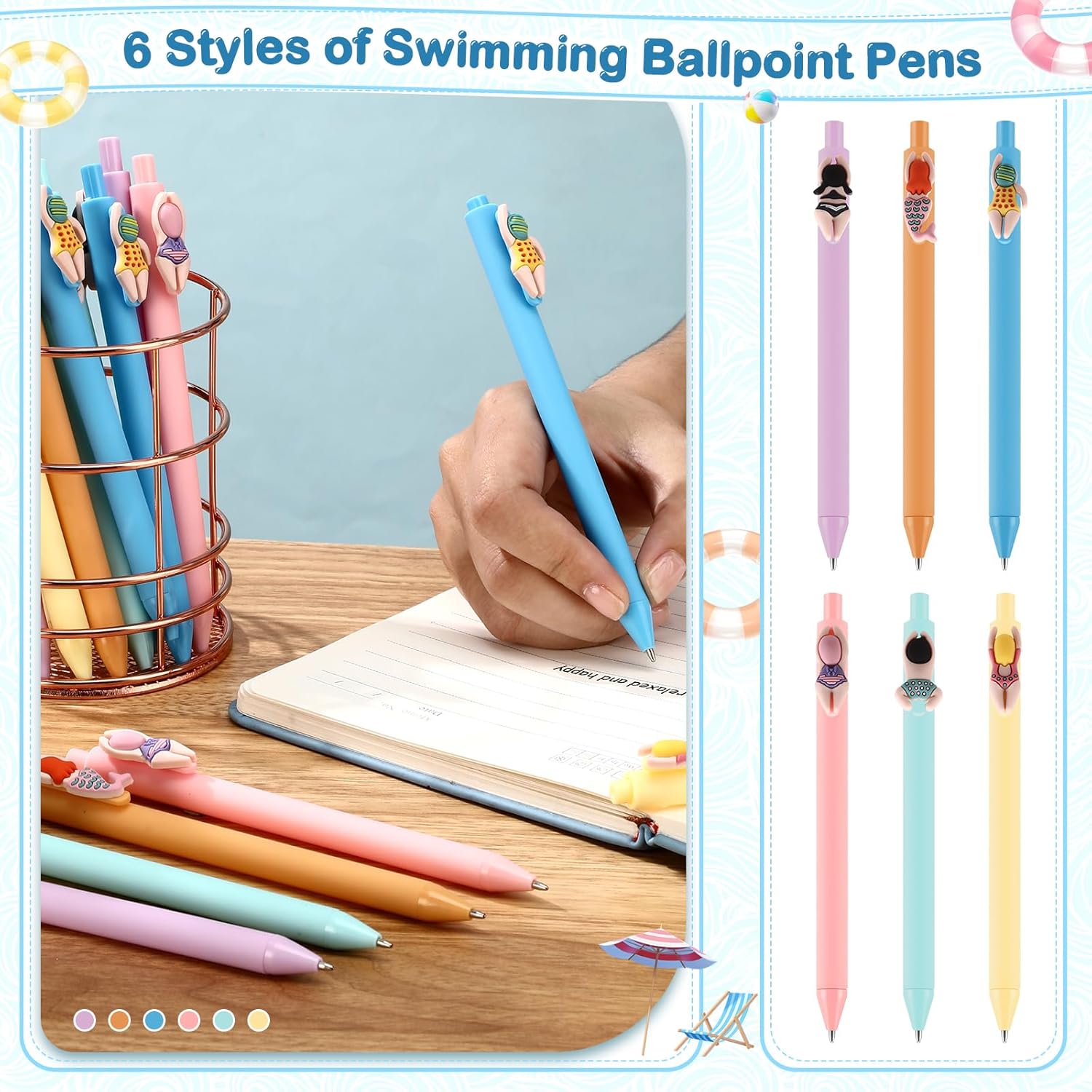 24 Pcs Pool Themed Ballpoint Pens for Summer Party and School Use