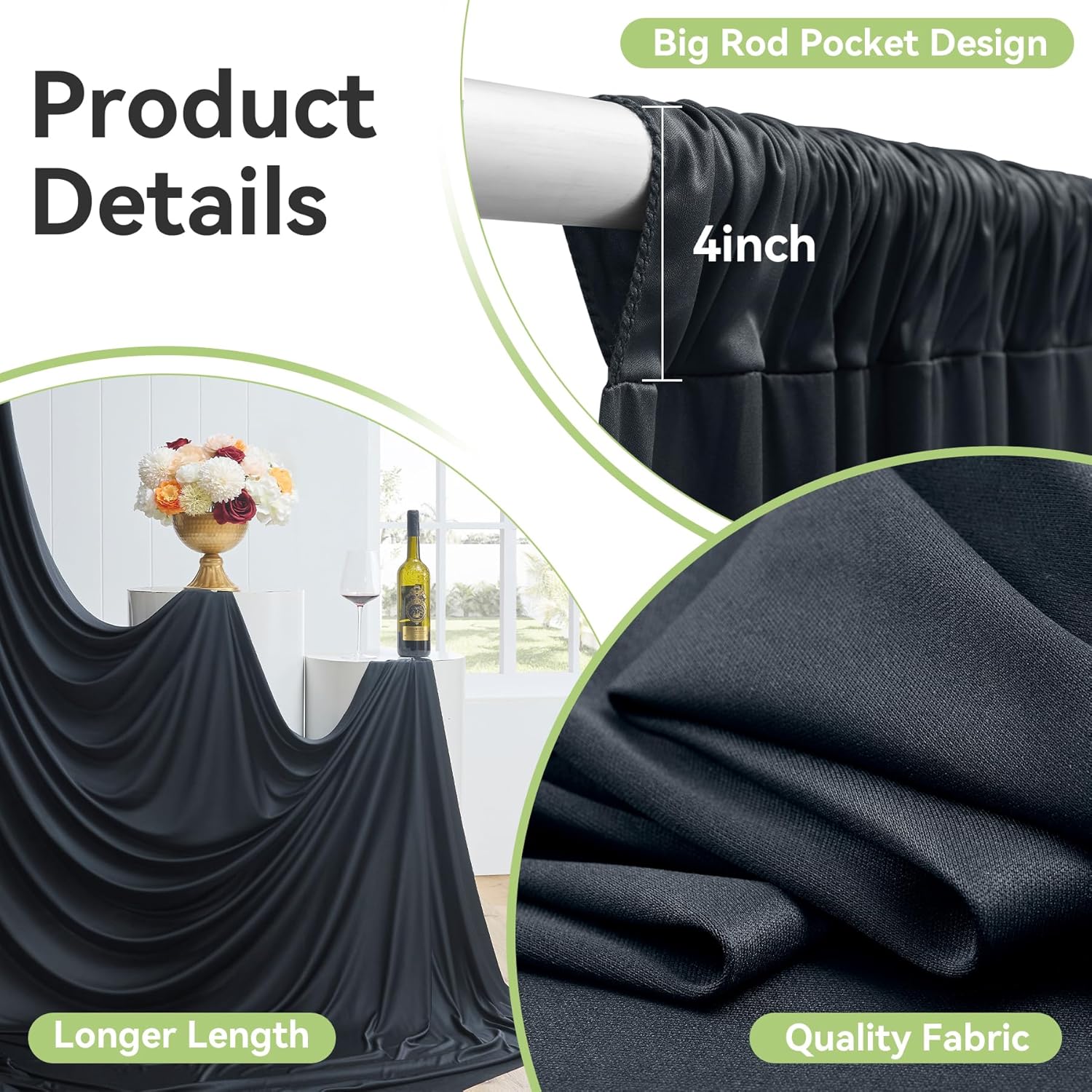 10ft x 12ft Wrinkle Free Black Backdrop Curtain 2 Panels