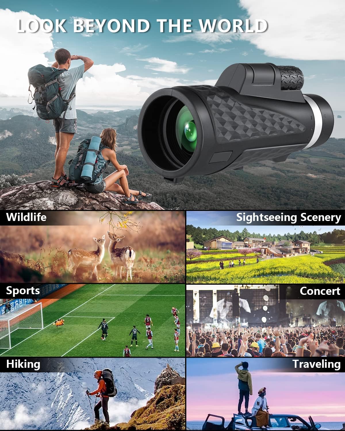 80x100 High Power Monocular with Tripod Smartphone Adapter