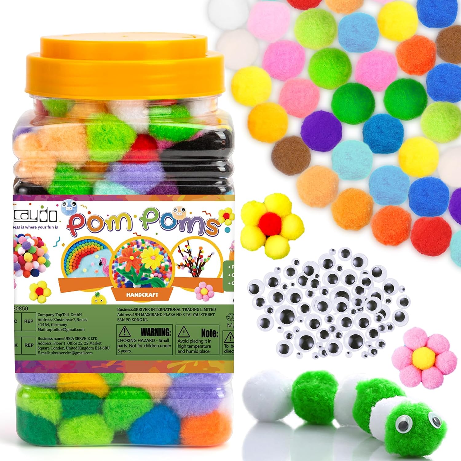 Caydo 400 Pcs Assorted 1 Inch Pom Poms Craft Supplies