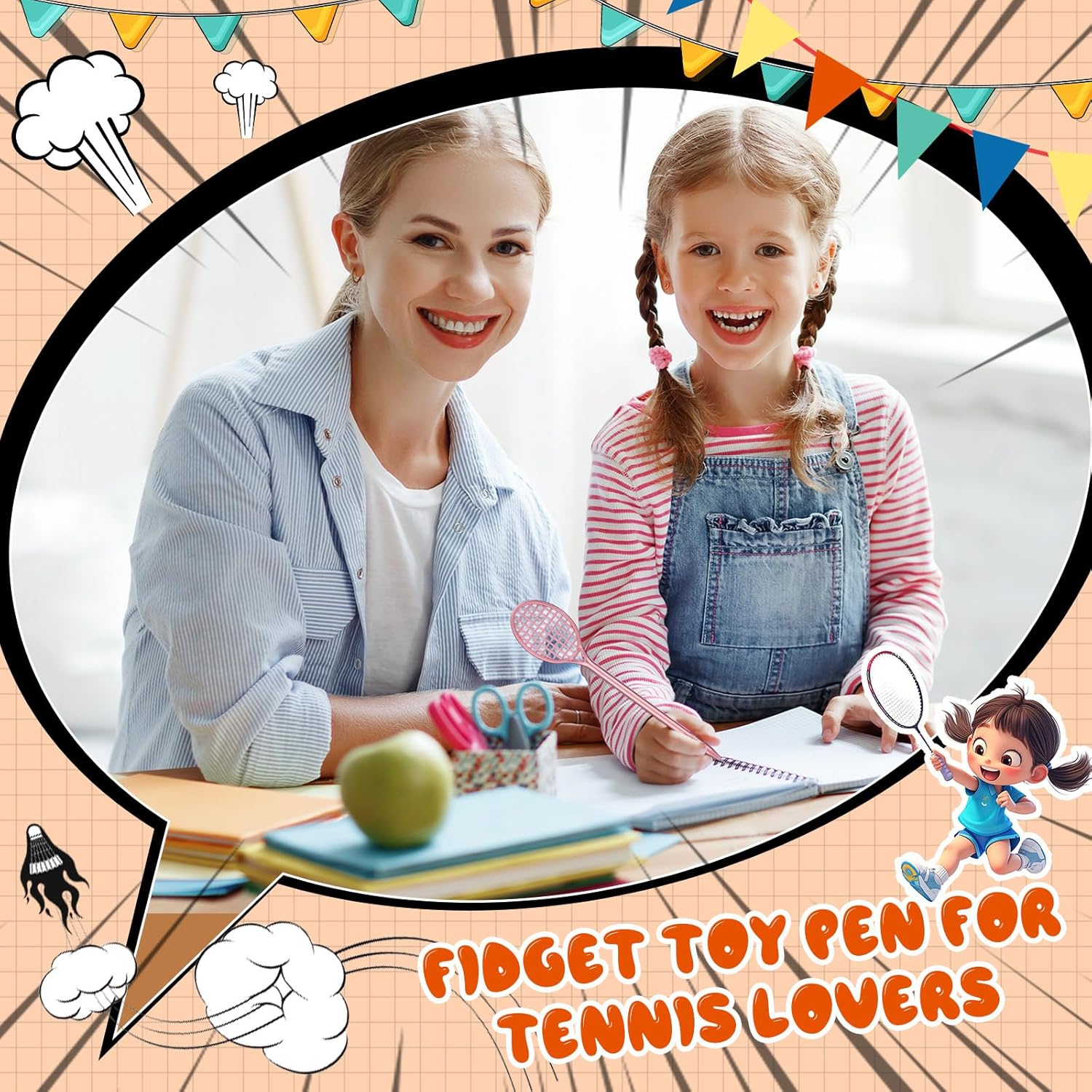 60 Pcs Tennis Racket Gel Pens for Parties and Stress Relief