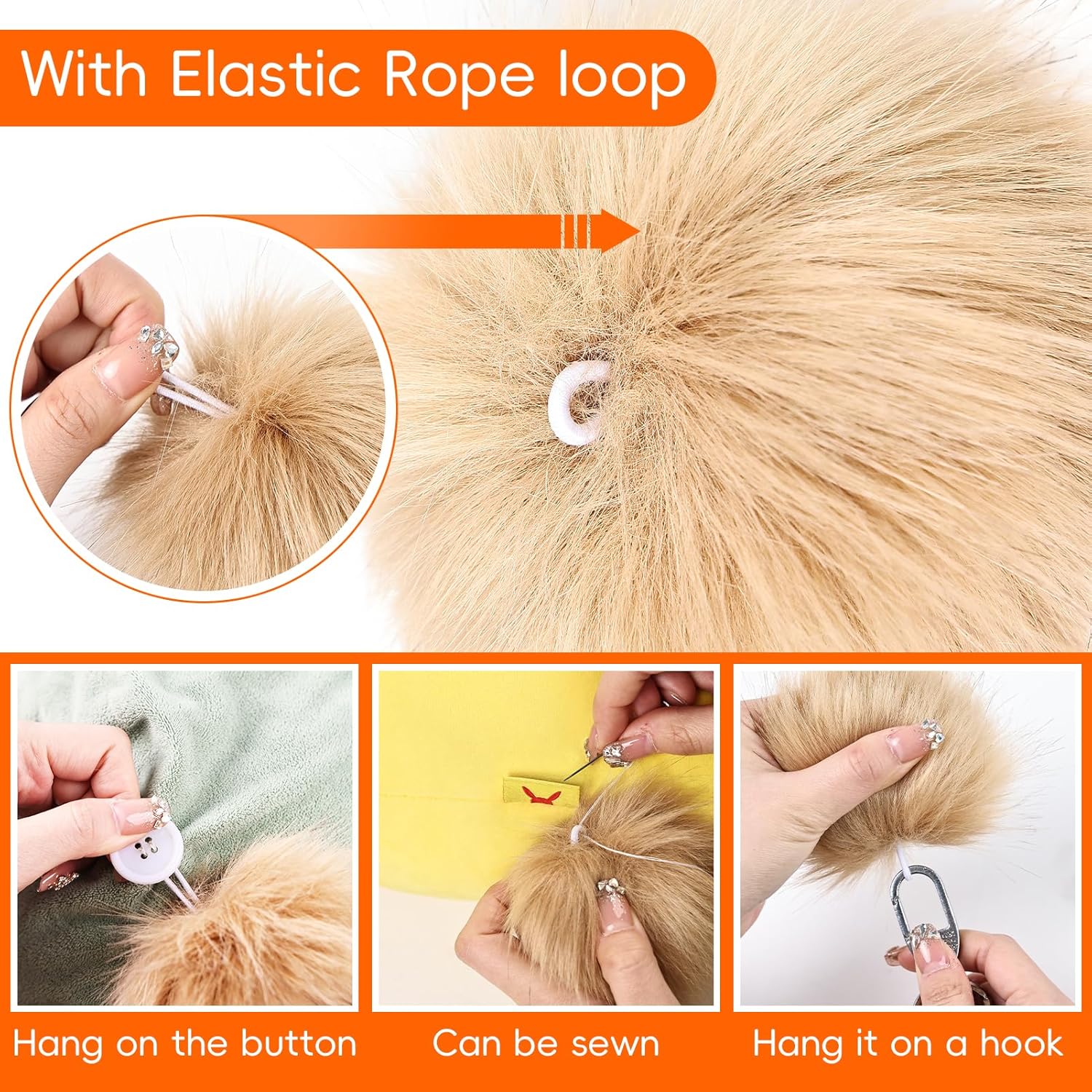 Daieparty 24 Pcs Dark Faux Fur Pom Pom Balls with Elastic Loops