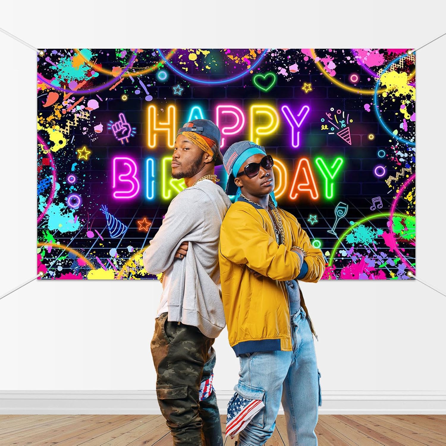 Glow in the Dark Neon Birthday Backdrop Banner