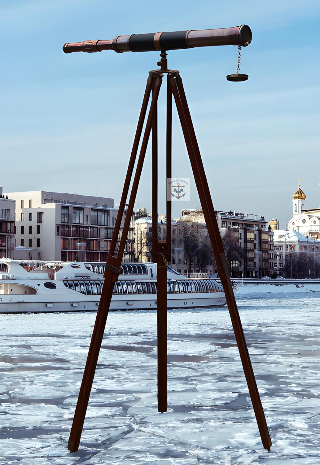 Vintage Nautical Brass Telescope with Tripod Stand