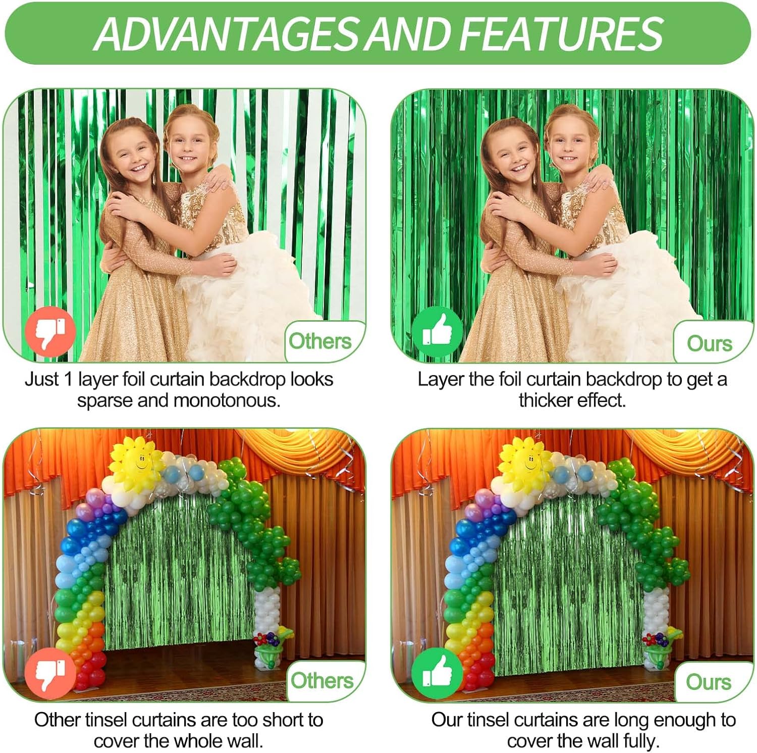 Crosize 3 Pack Foil Fringe Curtain Backdrop for Parties