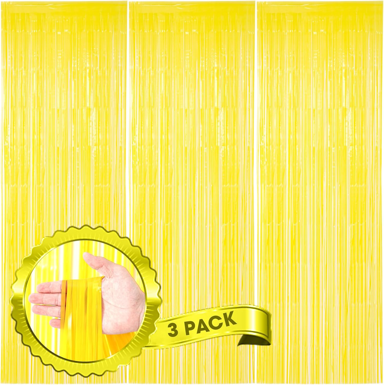 3 Pack Pastel Yellow Foil Fringe Backdrop Curtains for Parties