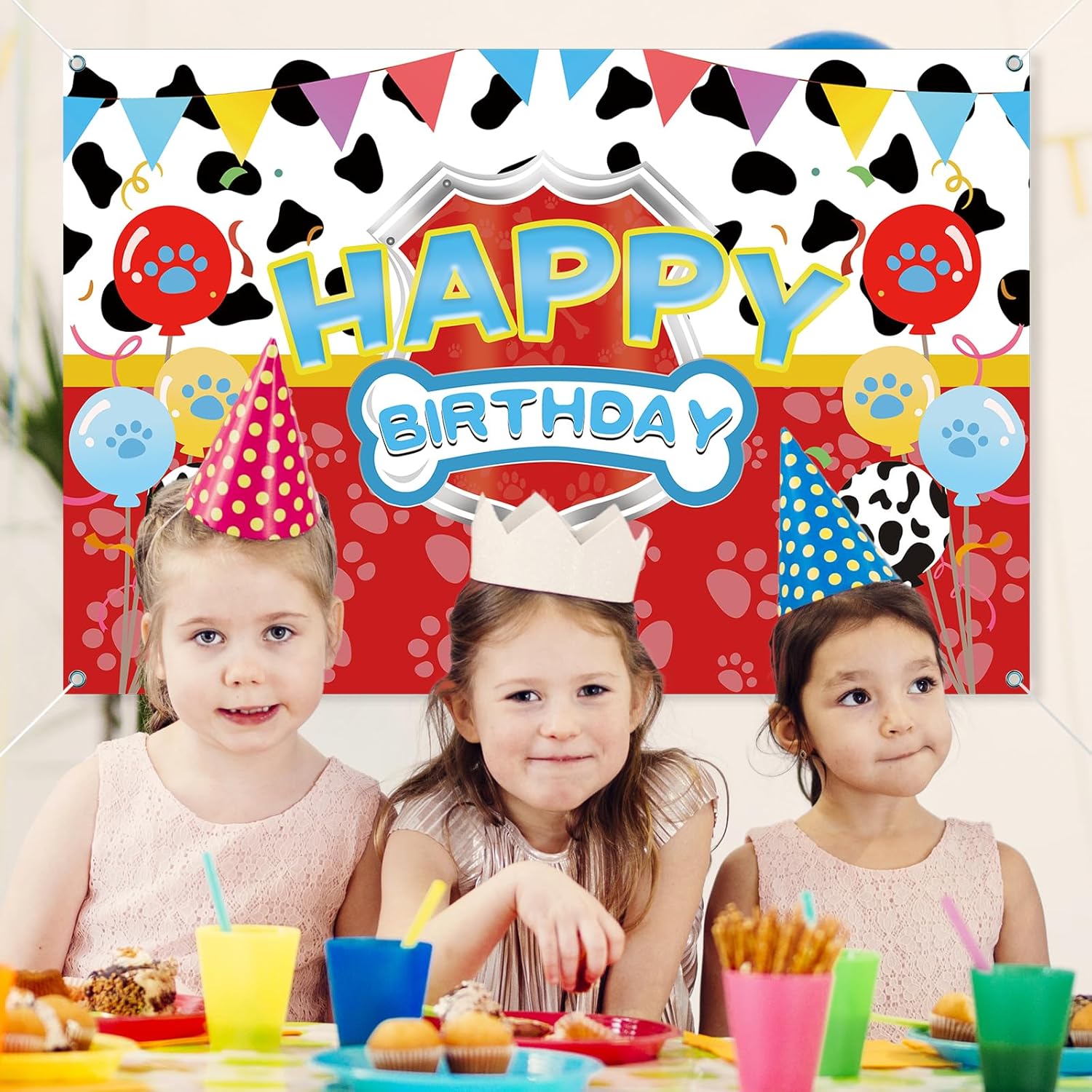 5x3ft Red Dog Paw Birthday Backdrop for Party Decorations