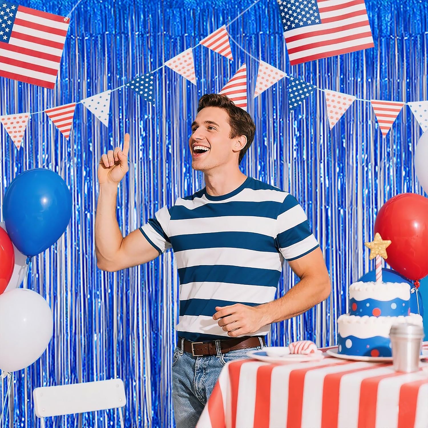 Navy Blue Foil Fringe Backdrop for Party Decorations