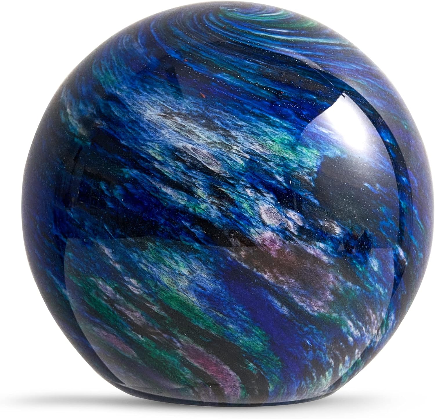 Hand Blown Glass Ocean Waves Planet Figurine Desk Paperweight