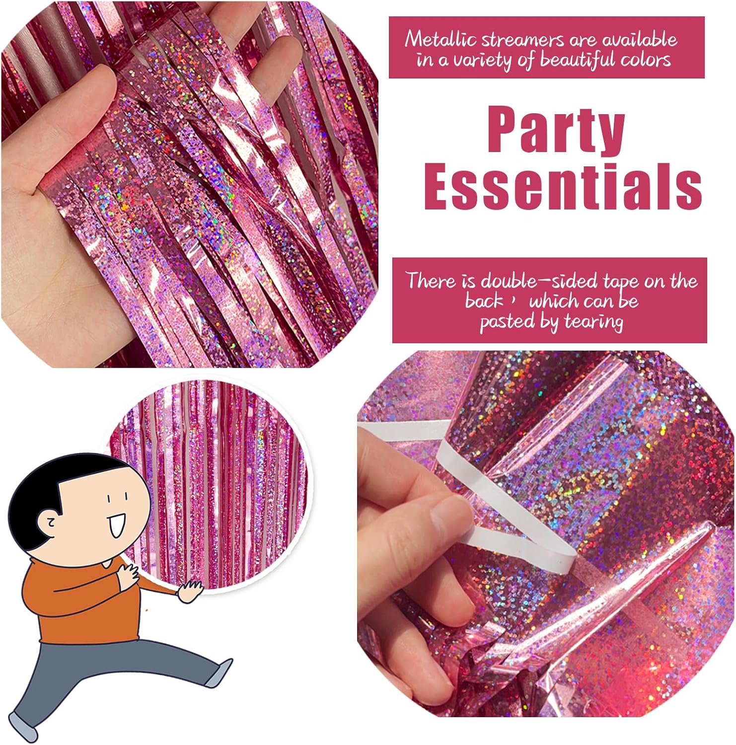 3 Pack Pink Foil Curtain Backdrop Decorations