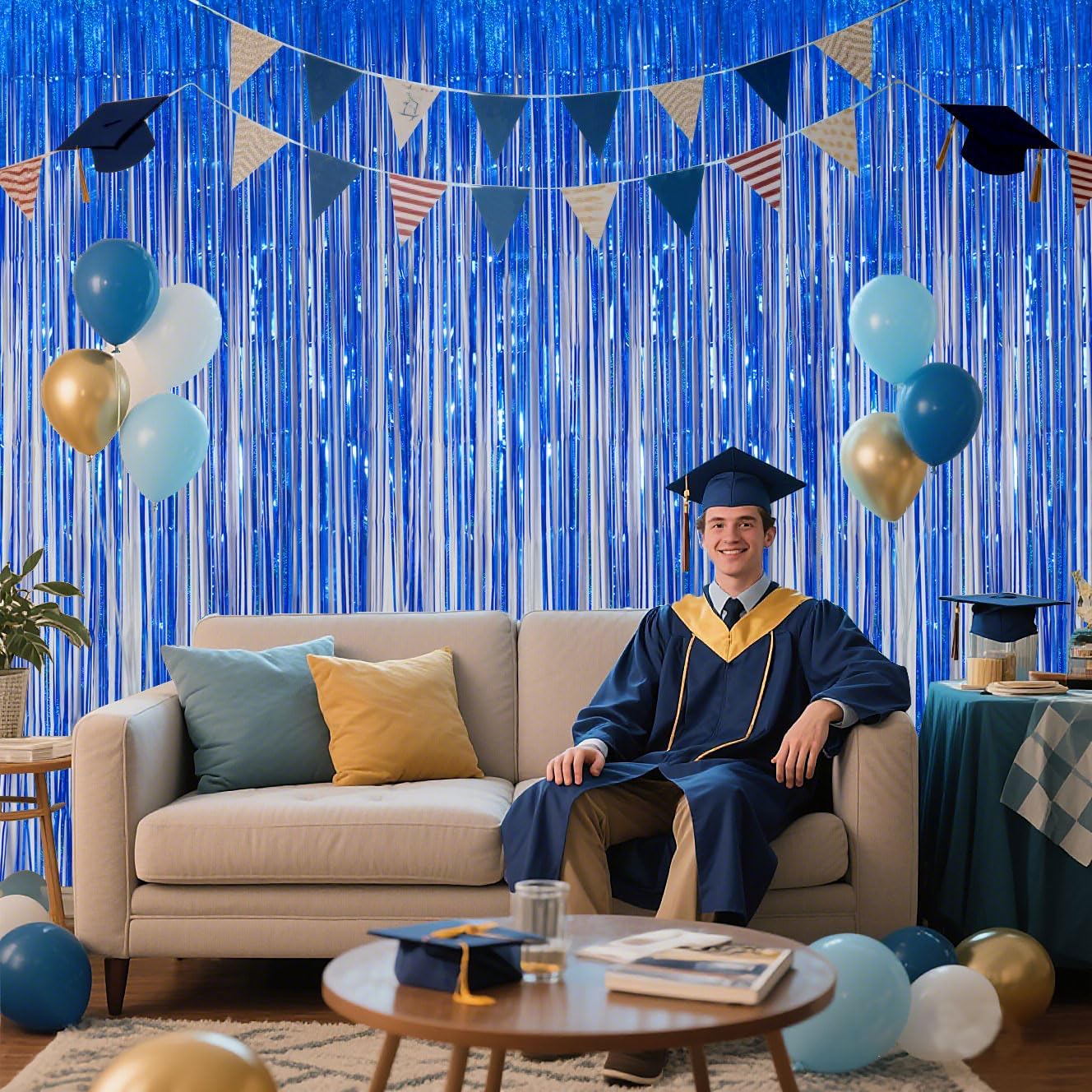 Navy Blue Foil Fringe Backdrop for Party Decorations