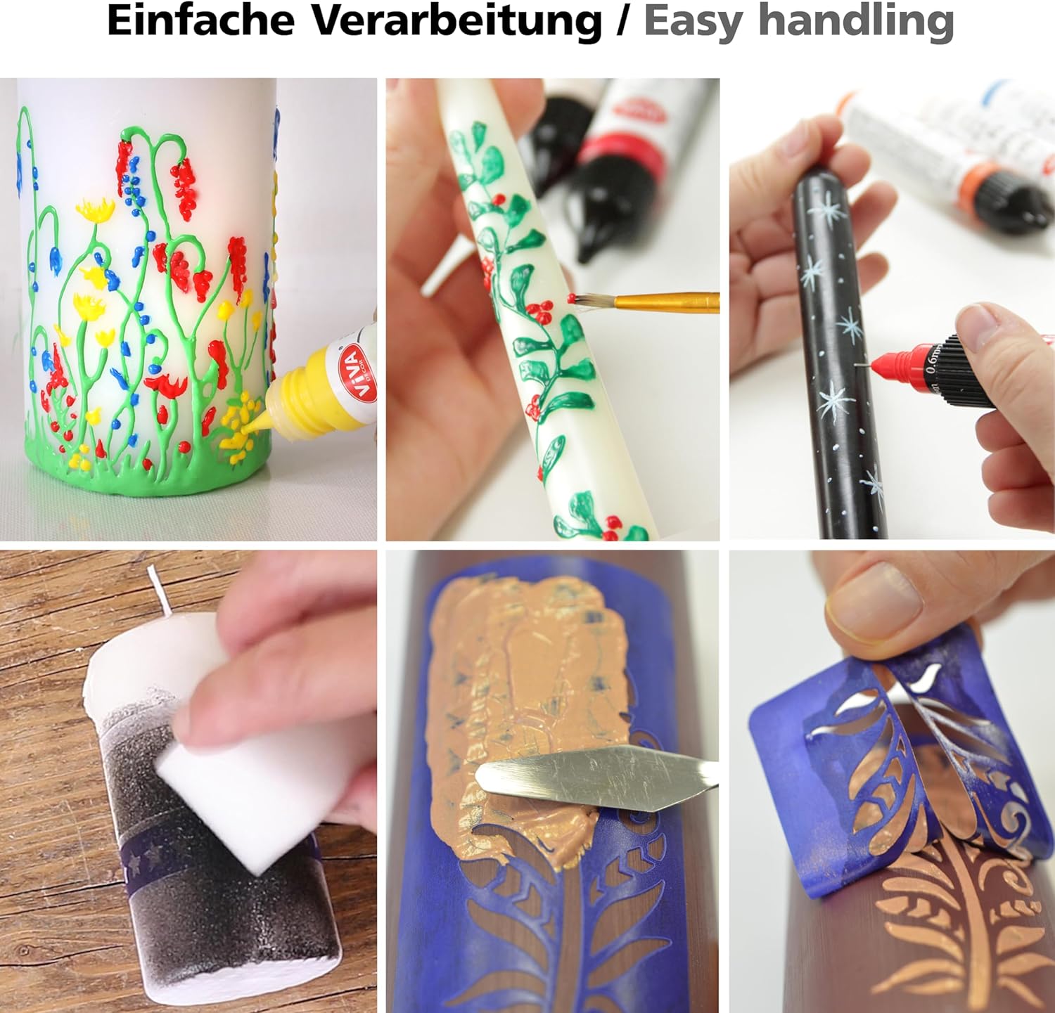 LM-Kreativ Rainbow Candle Painting Kit - 6 Pens for DIY Candle Art