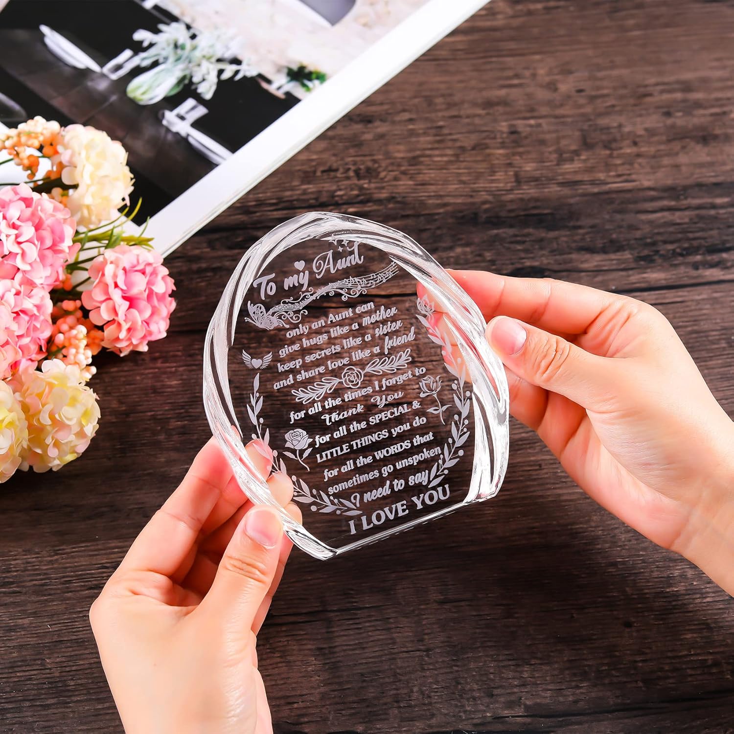Crystal Keepsake Plaque for Aunt - Gifted by Niece Nephew