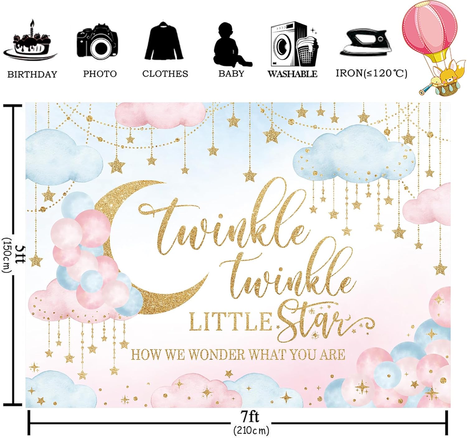Homewelle Twinkle Twinkle Little Star Gender Reveal Backdrop 7x5 Feet