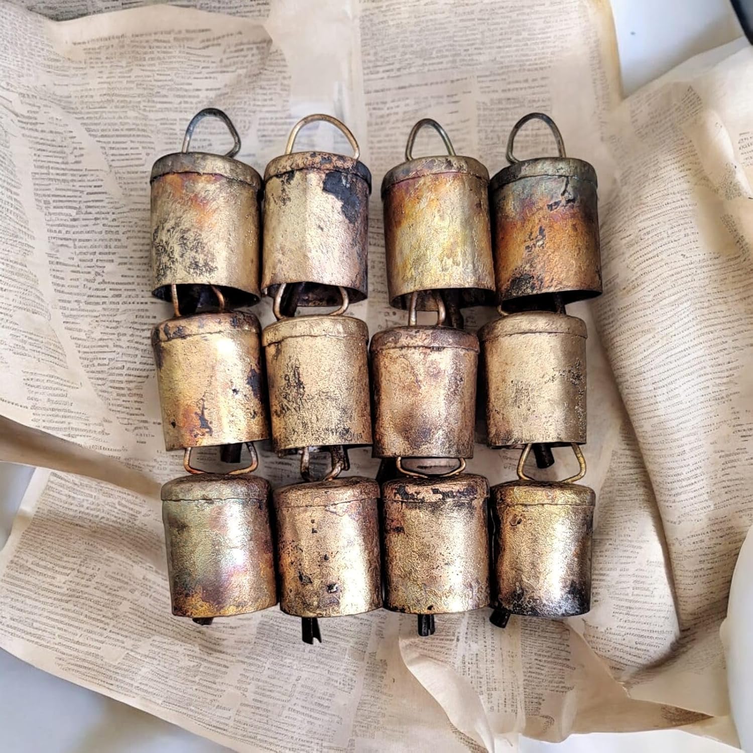 Rustic Iron Bells 2-Inch Set of 12 Antique Gold