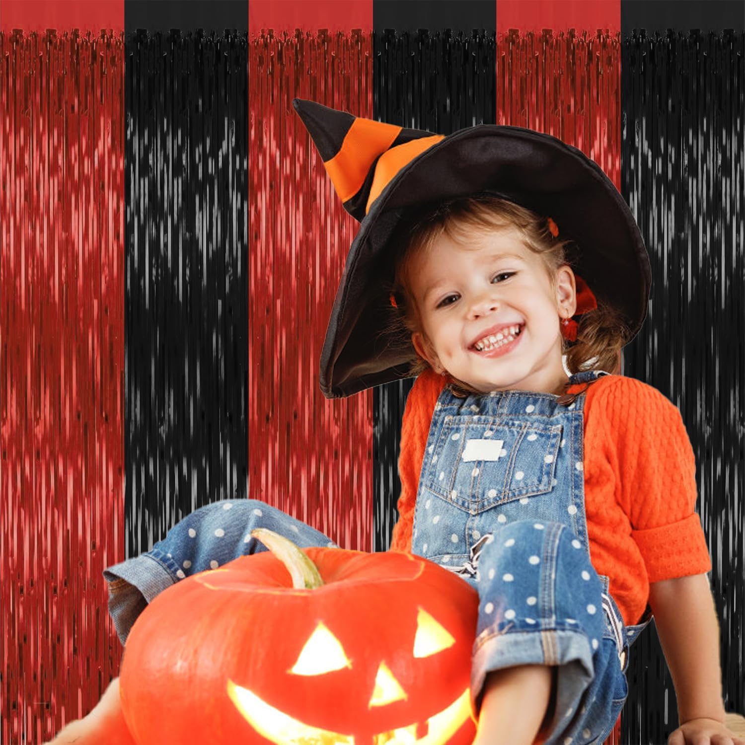 2 Pack Red Black Halloween Foil Backdrop Curtains