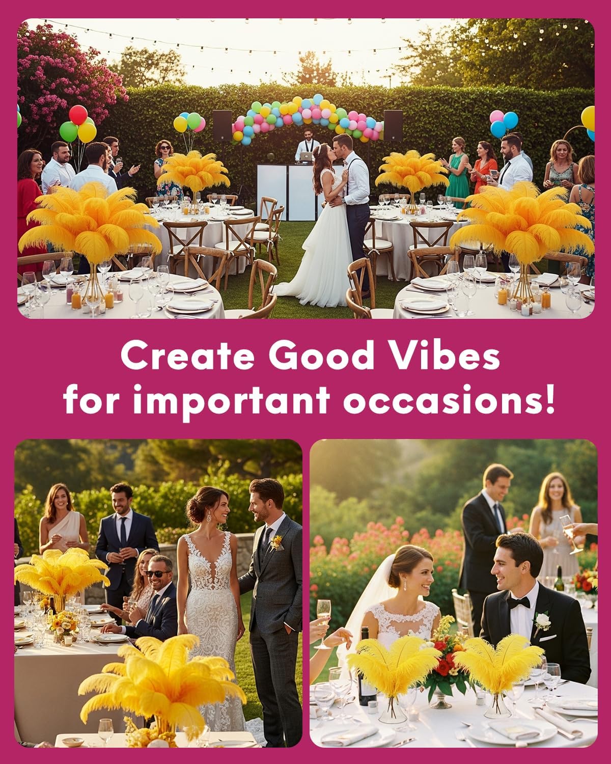 NEWONG 30pcs Gold Ostrich Feathers for Vase Decorations