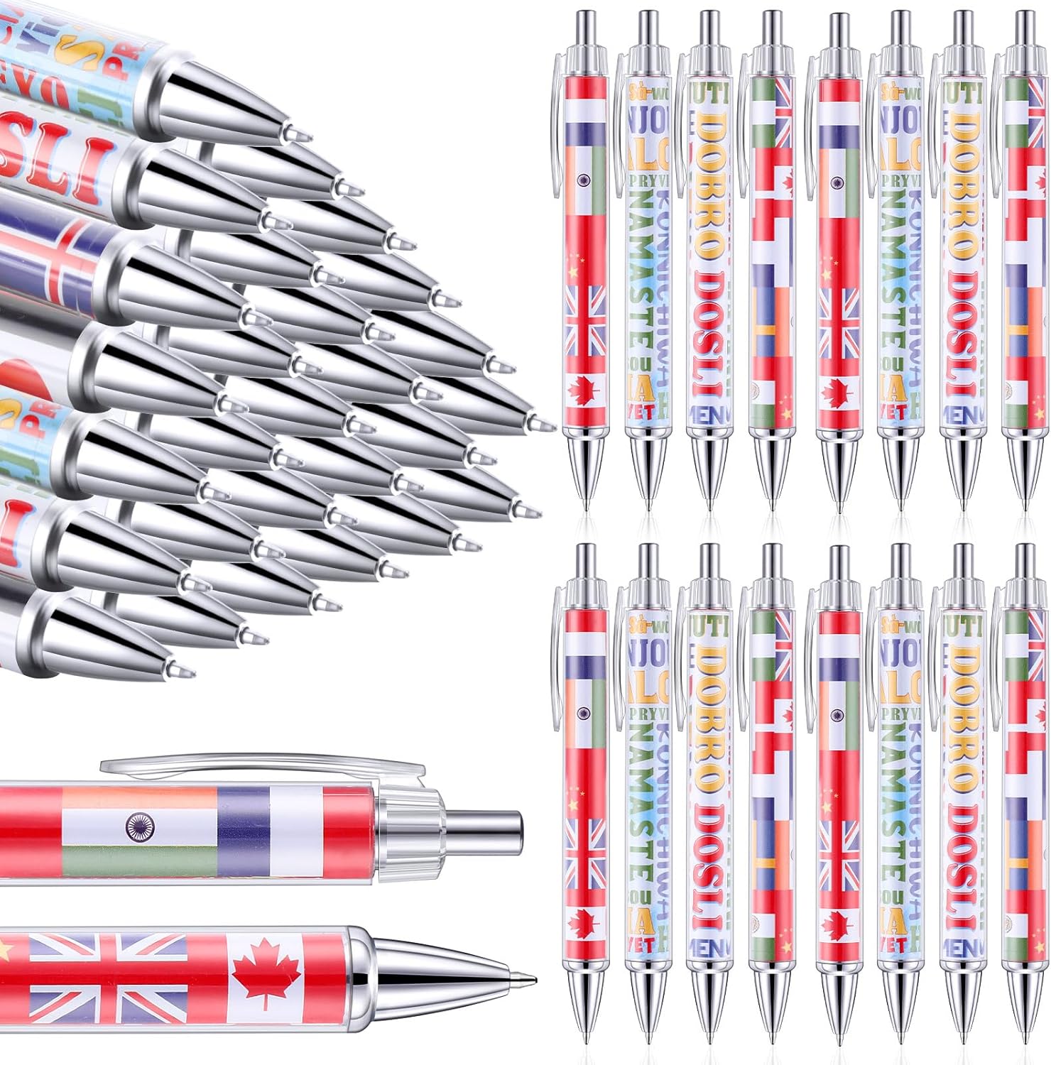 Treela 24 Pcs International Flag Pens for Events and School Supplies
