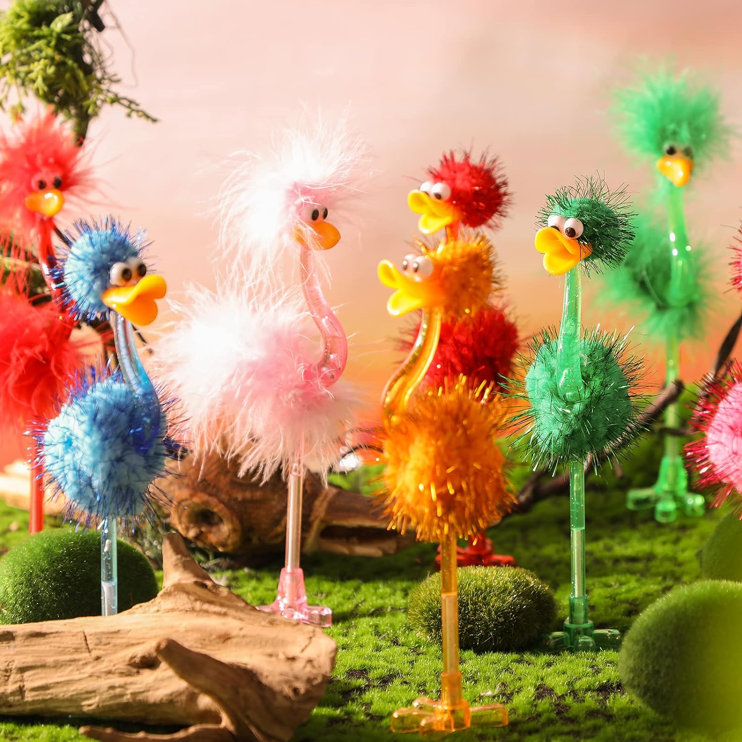 48 Pcs Fluffy Flamingo Ostrich Pens Set for Kids Adults