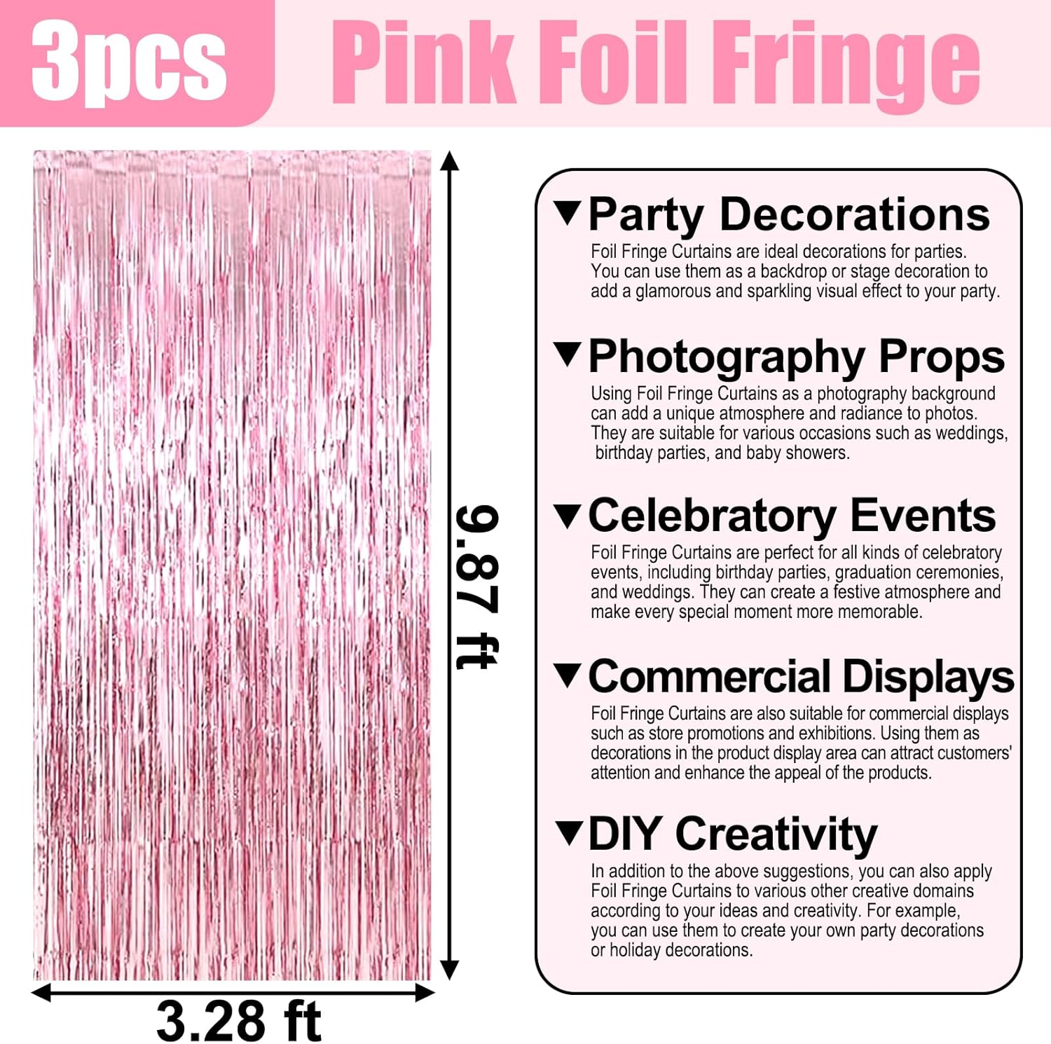 3 Pack Pink Foil Fringe Curtain Backdrop