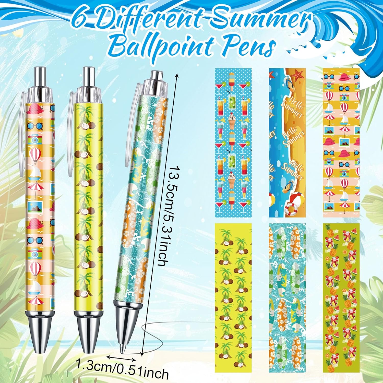 36 Pcs Summer Hawaiian Gel Pens Black 10mm Smooth Writing