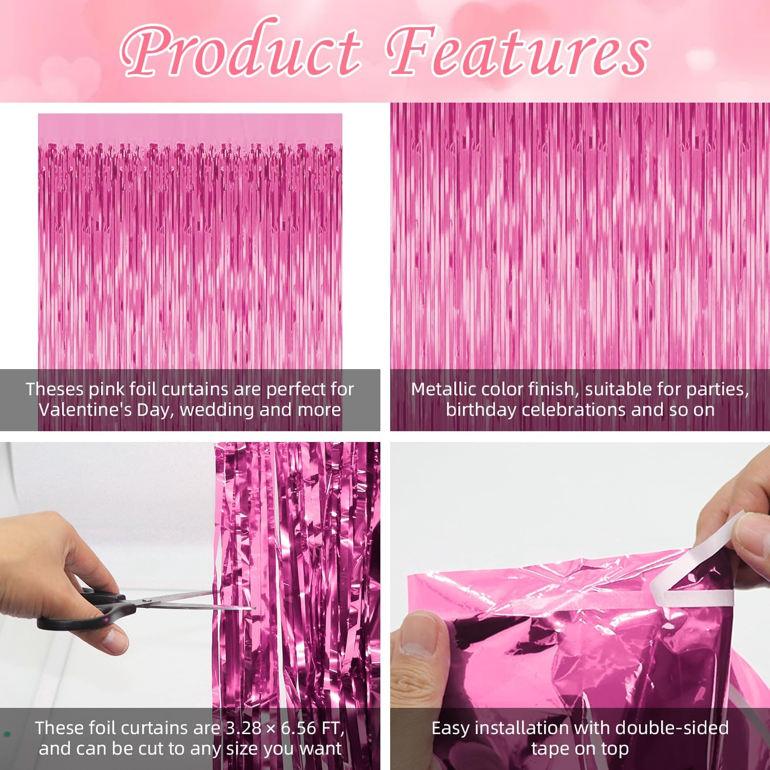 3 Pack Pink Tinsel Backdrop Decorations
