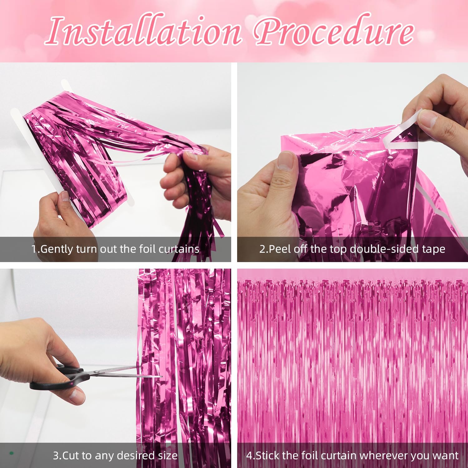 3 Pack Pink Tinsel Backdrop Decorations