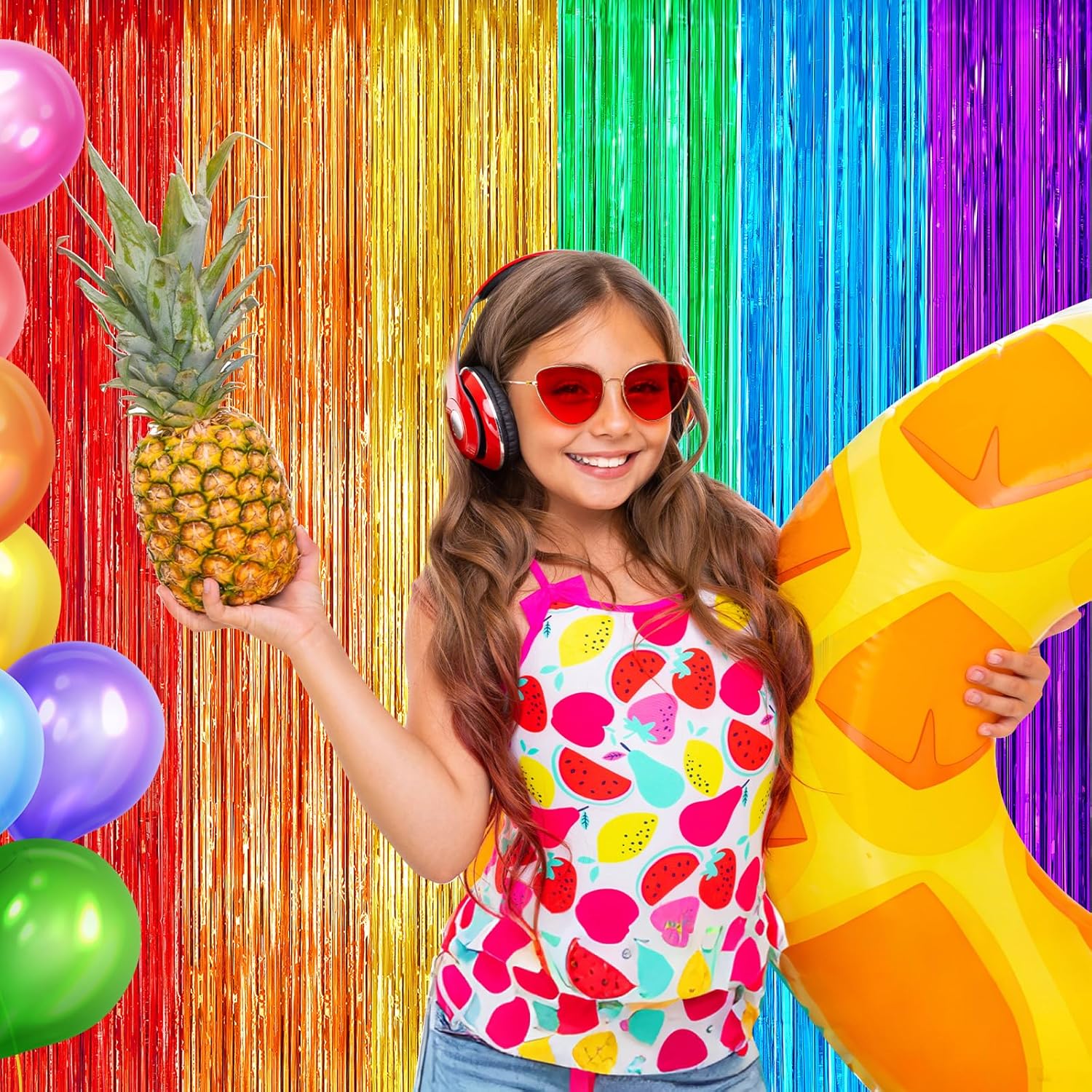 2 Pack Rainbow Foil Fringe Curtains for Party Decorations