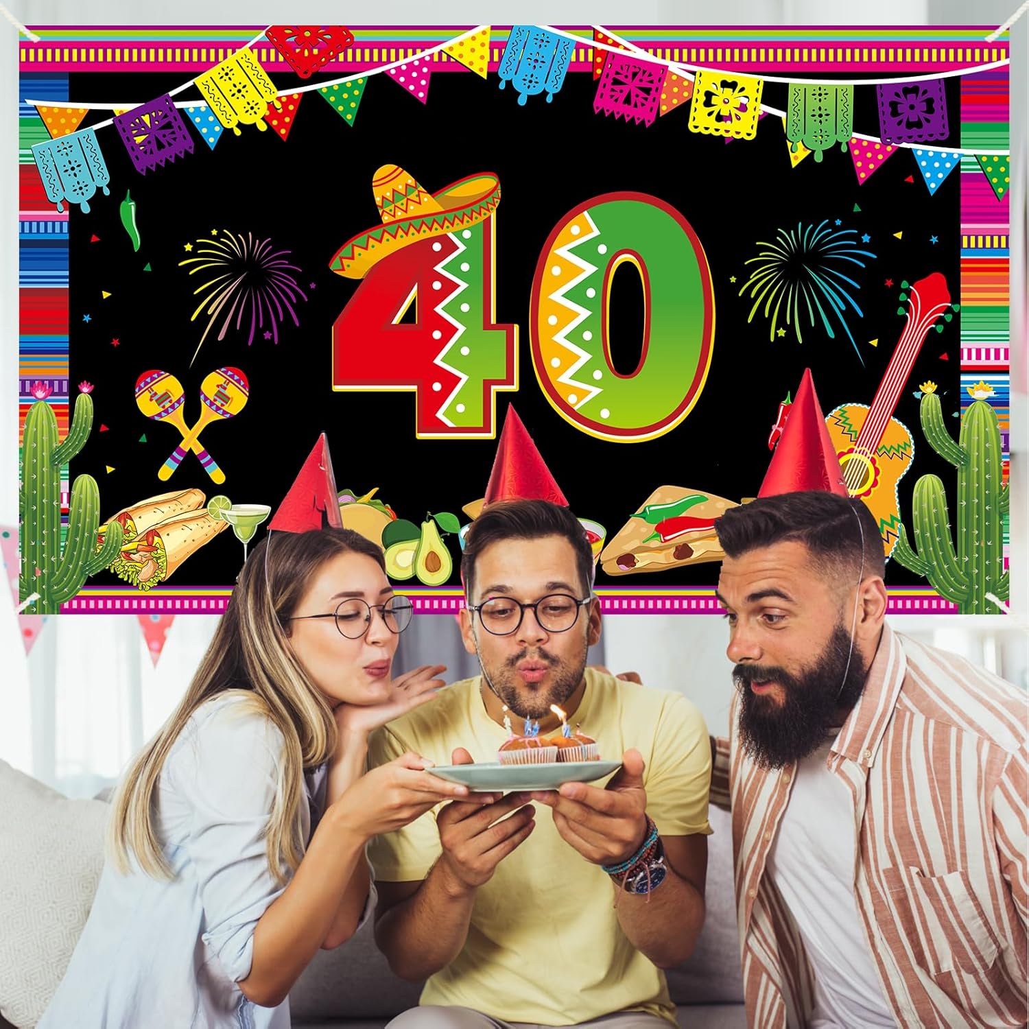Happy 40th Birthday Banner Backdrop Decor for Men Women