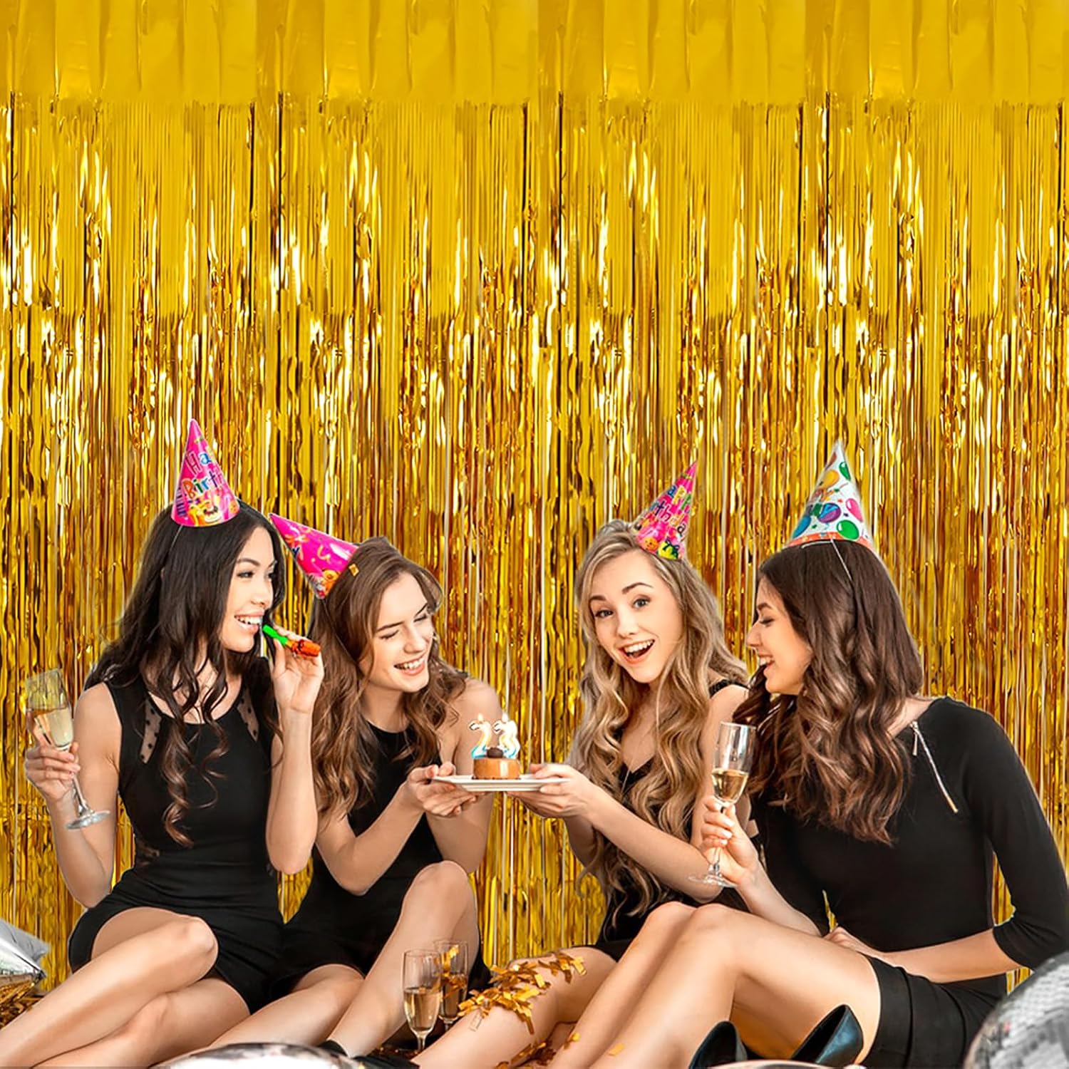 2 Pack Gold Tinsel Backdrop for Party Decor
