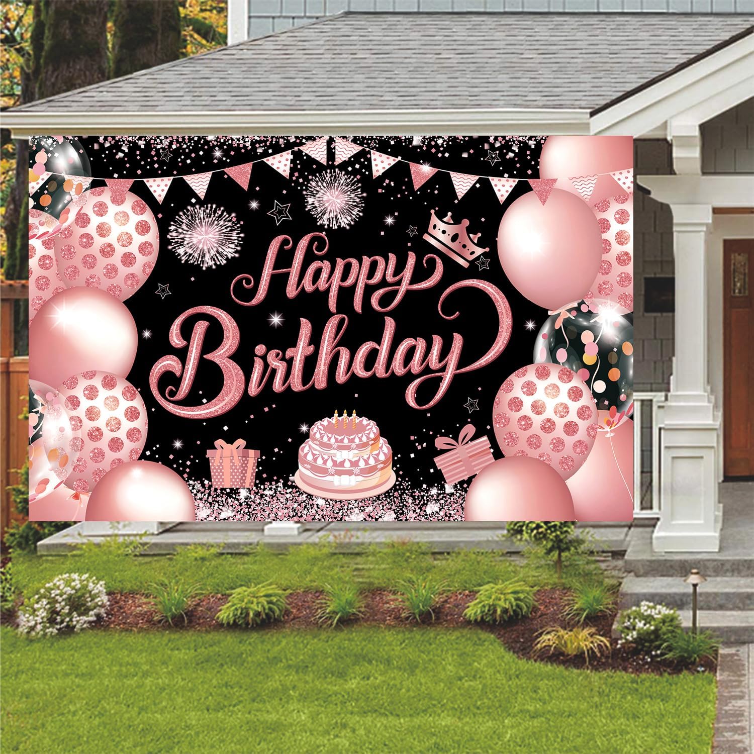 YinQin 180x120 cm Black Rose Gold Happy Birthday Photography Backdrop Cloth