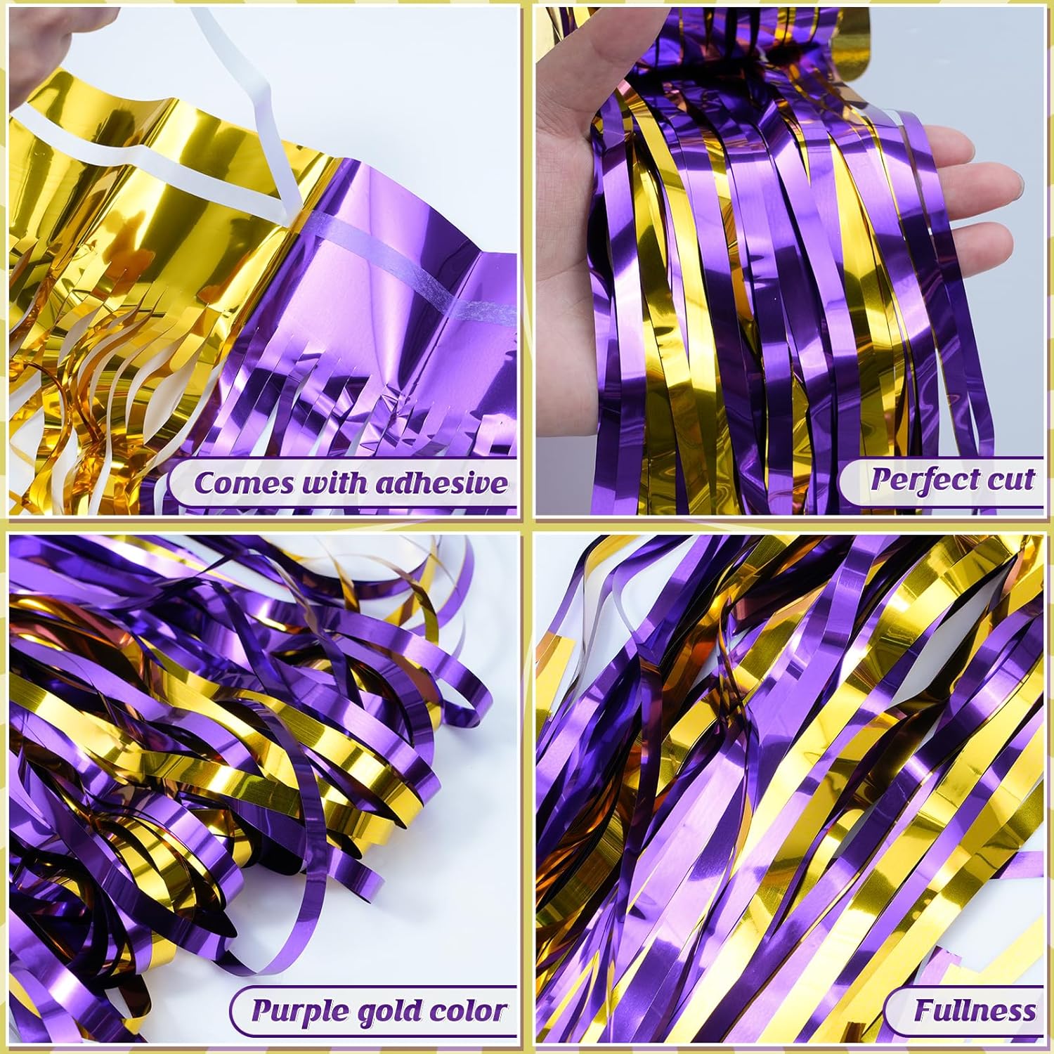 Zachely 3Pack Purple Gold Foil Curtain Backdrop Decorations