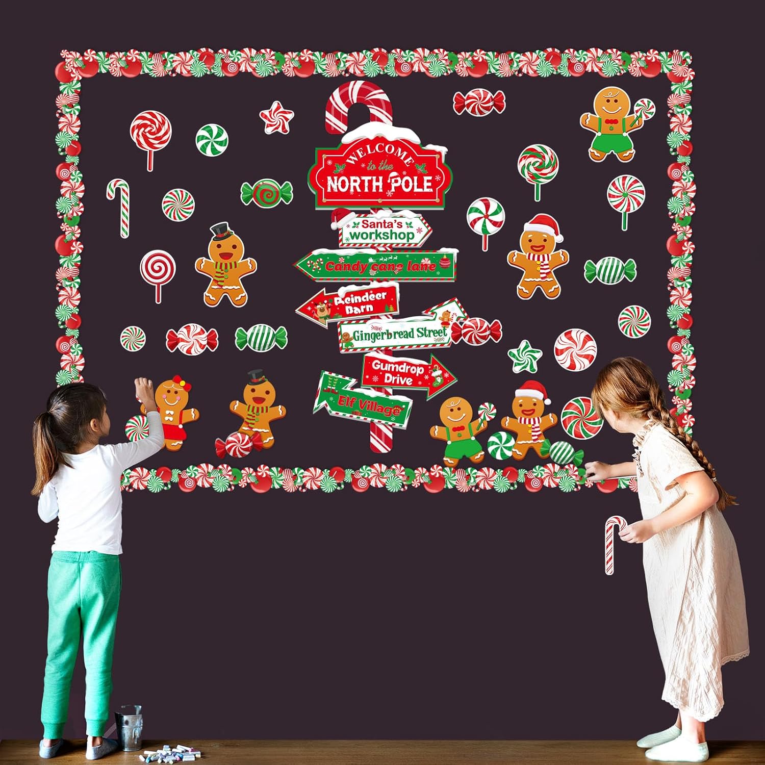53 Pcs Christmas Bulletin Board Set with North Pole Sign