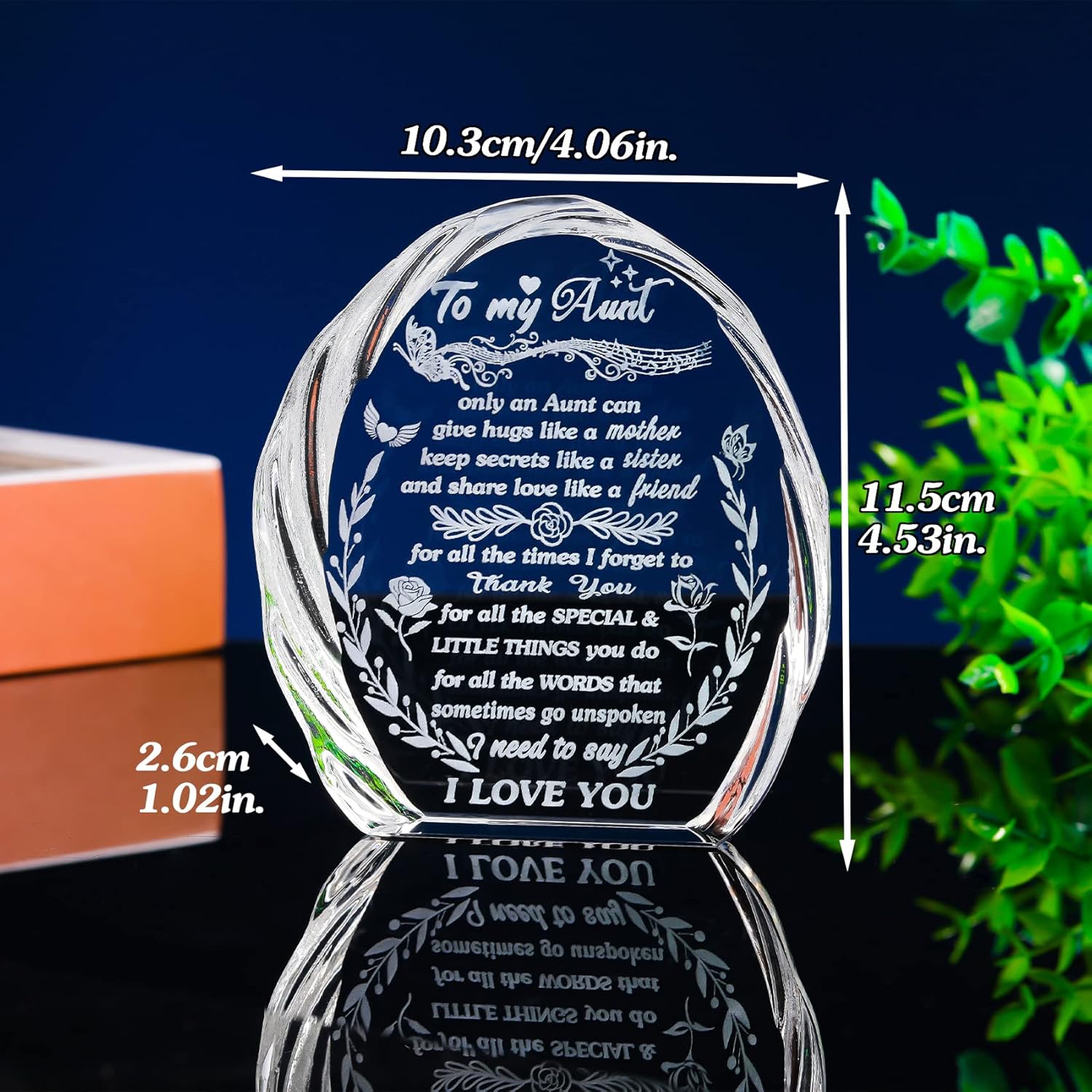 Crystal Keepsake Plaque for Aunt - Gifted by Niece Nephew