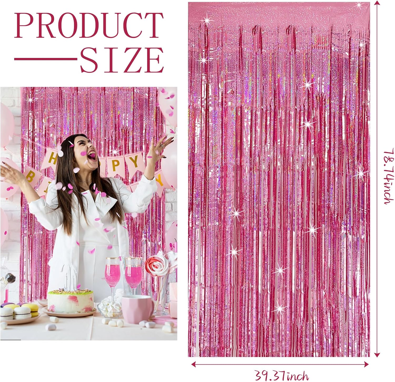 3 Pack Pink Foil Curtain Backdrop Decorations